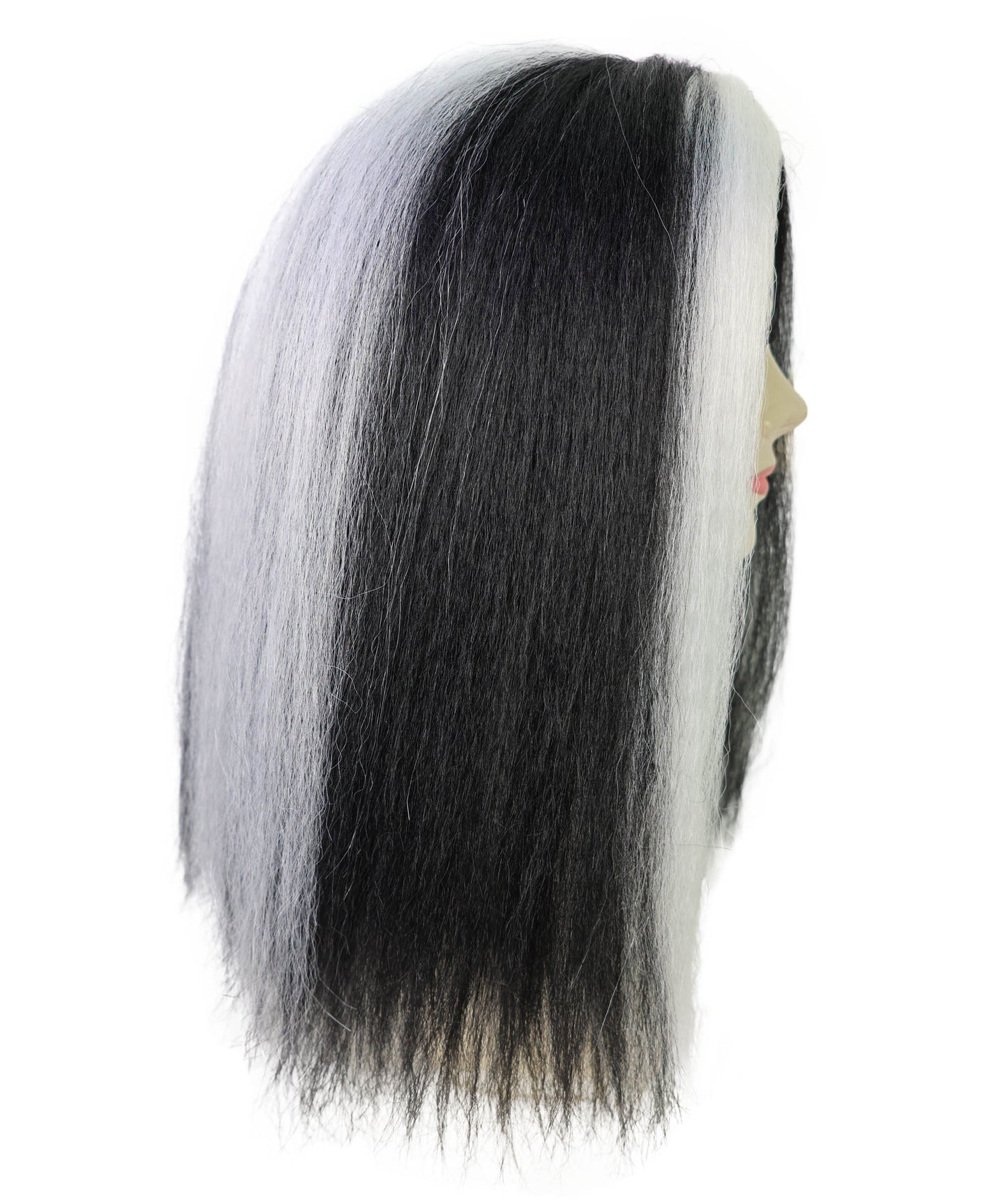 HPO Women’s Sinister-Inspired Long Black & White Wig | Dramatic Halloween Hairstyle | Breathable Capless Cap