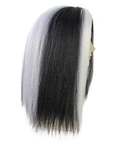 HPO Women’s Sinister-Inspired Long Black & White Wig | Dramatic Halloween Hairstyle | Breathable Capless Cap