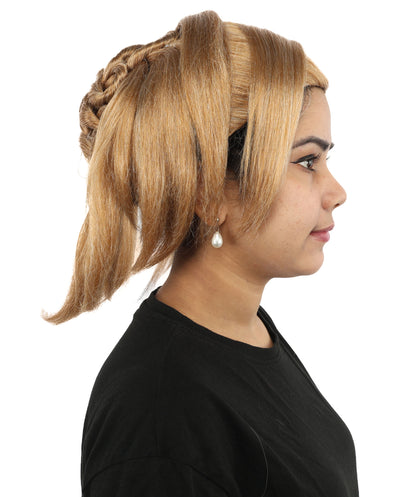HPO Women's Elegant Braided Updo Brown Wig | Flame-Retardant Synthetic Fiber With Capless Cap | Ideal For Theater, Halloween And Cosplay