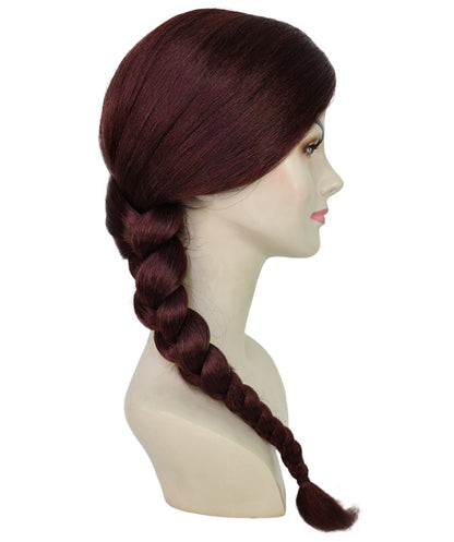 Women's Medium Brown Witch-Inspired Long Side Braid Wig | Side-Parted Micro Braid Cosplay Hair for Halloween & Theater Looks