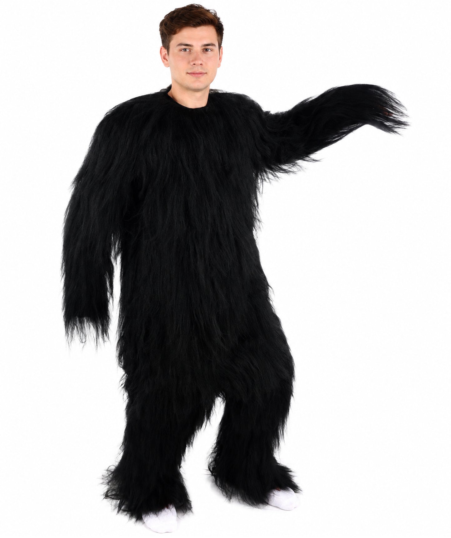HPO Unisex Extreme Hairy Person Costume, Mask and Bundle - Full-Body Hair Suit Extra-Long Ash Brown Costume Wig for Halloween, Cosplay & Parties