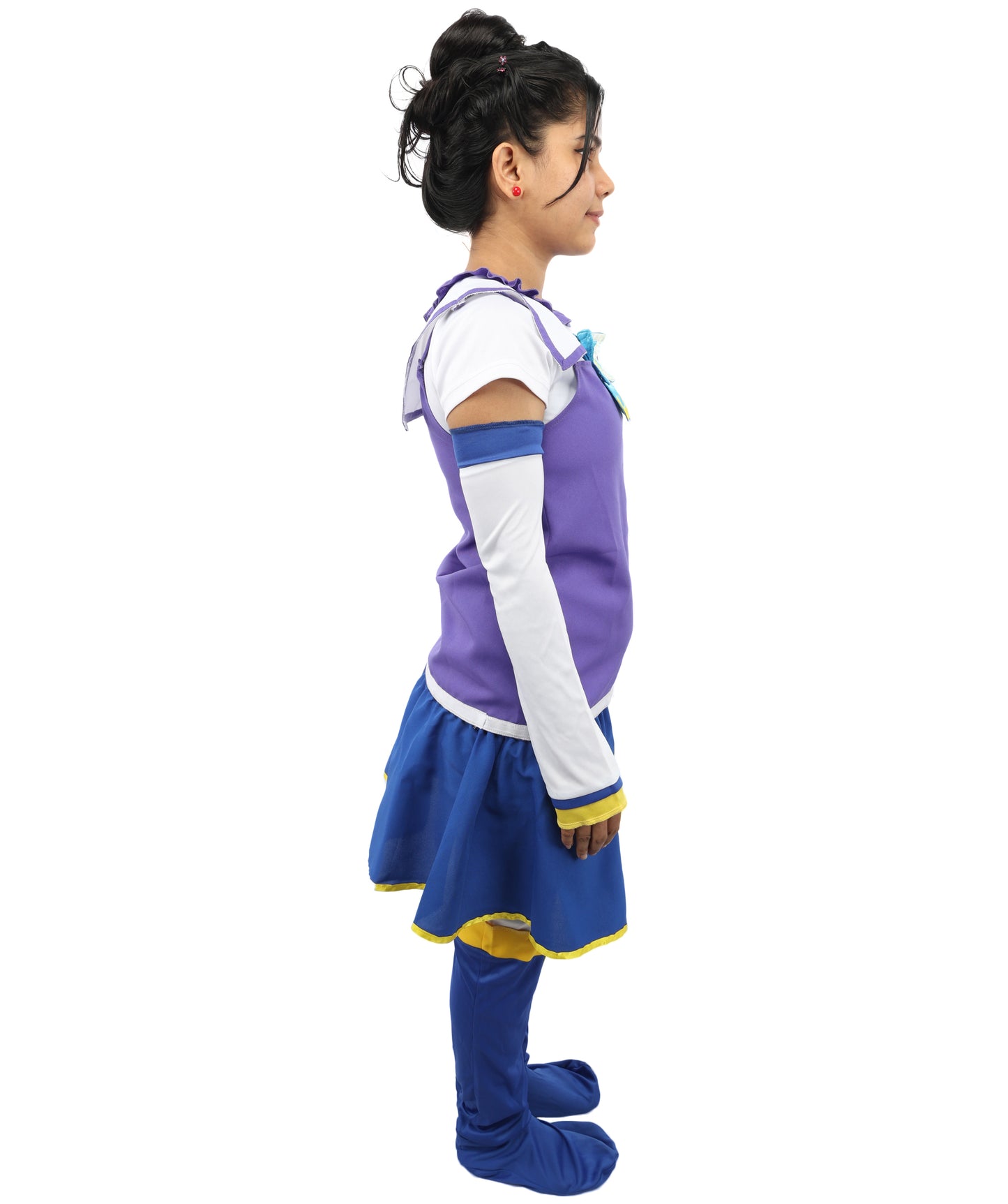 HPO Japanese Anime Fantasy Outfit | Vibrant Purple and Blue Ronior Jersey with Dress, Leg Socks, Bow, and Hand Gloves | Ideal for Cosplay, Halloween, and Performance