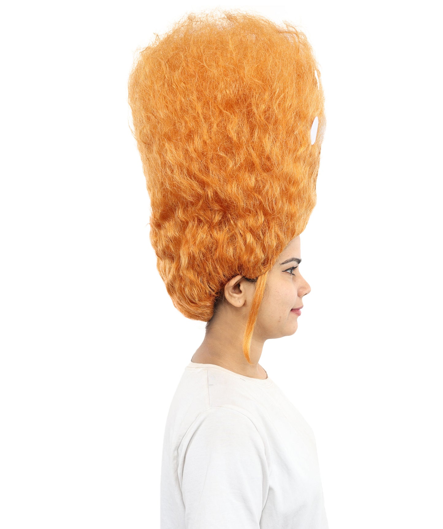 HPO Women’s 19-Inch Tall Orange Beehive Wig with White Dot Accents | Eye-Catching Retro Cartoon Style Hairpiece | Ideal for Fancy Dress, Halloween, Stage Shows, Cosplay & Costume Parties