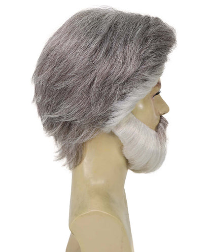 HPO Adult Men’s Franco Culture Modern Grey Halloween Wig, Mustache & Beard Set | Synthetic Flame‑Retardant Fiber | Breathable Capless Cap for Stage & Party