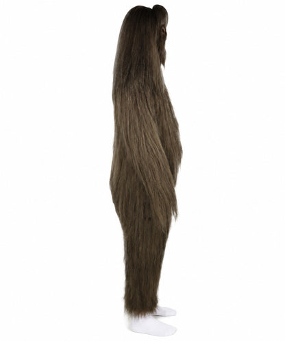 HPO Unisex Extreme Hairy Person Costume, Mask and Bundle - Full-Body Hair Suit Extra-Long Ash Brown Costume Wig for Halloween, Cosplay & Parties