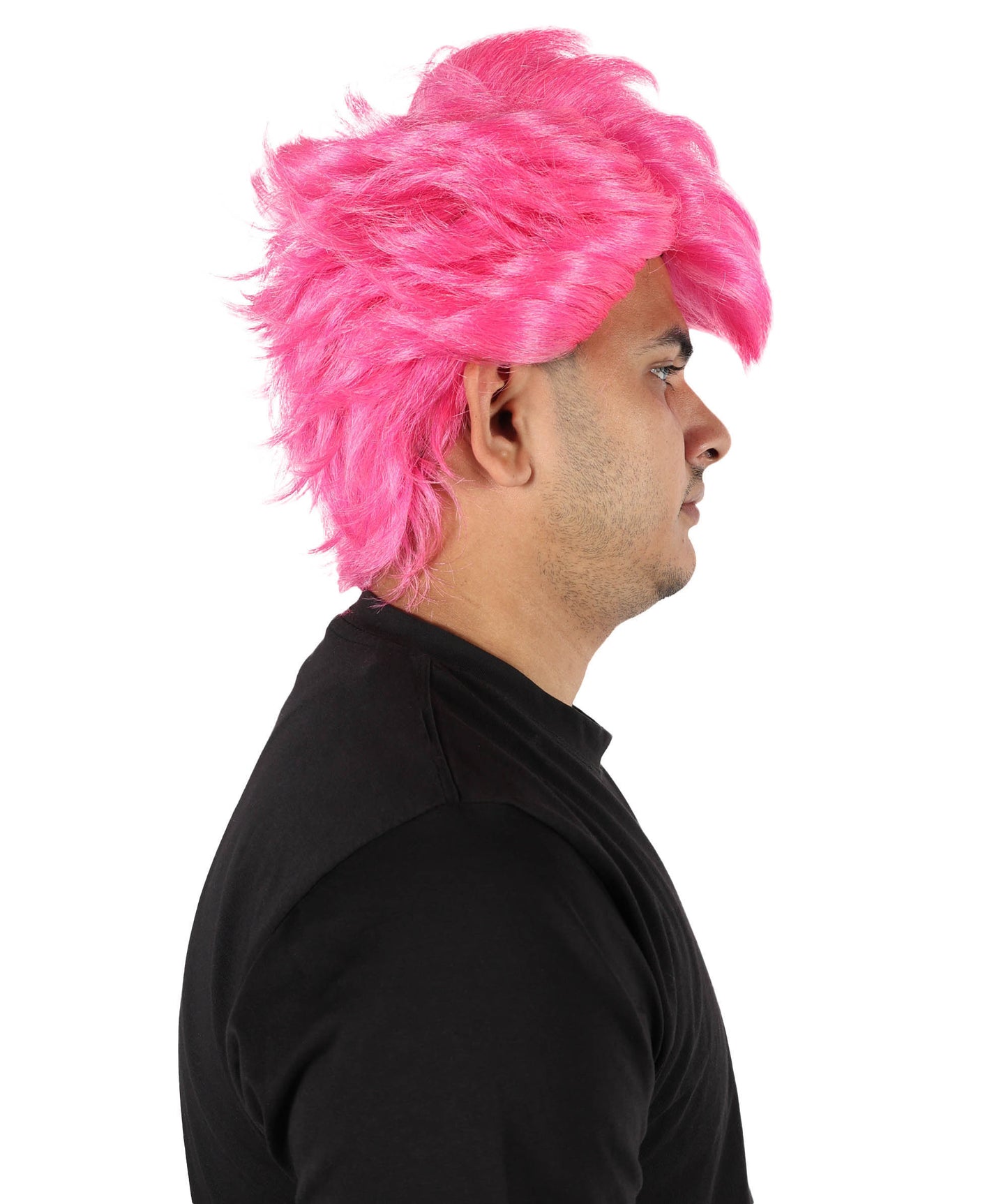 HPO Men’s Short Spiky Pink Wig | Anime-Inspired Voluminous Hairstyle | Adjustable Fit for Stage, Parties & Roleplay