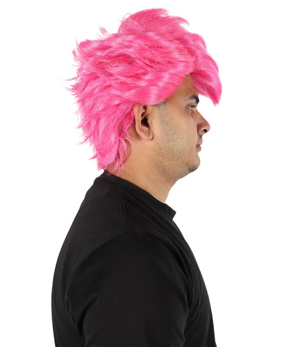HPO Men’s Short Spiky Pink Wig | Anime-Inspired Voluminous Hairstyle | Adjustable Fit for Stage, Parties & Roleplay