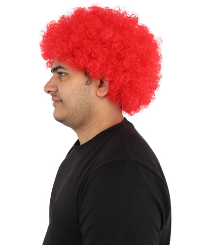 HPO Men's Multi-Color Options Curly Clown Wig | Flame-Retardant Synthetic Fiber and Standard Cap | Ideal for Parties, Cosplay, and Themed Events