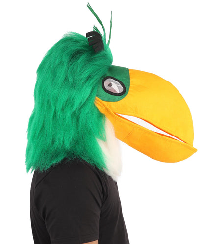 HPO Adults Parrot Mascot Costume Full-Body Furry Bird Jumpsuit with Mask - Green & White Parrot Costume Set with Furry Full-Body Jumpsuit and Character Mask for Halloween Cosplay Parties & Events