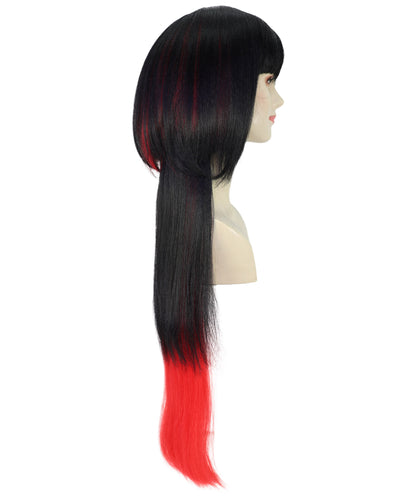 HPO Women's Jane Doe Black & Red Wig | Straight Synthetic Hair | Halloween Party, and Themed Event Accessory