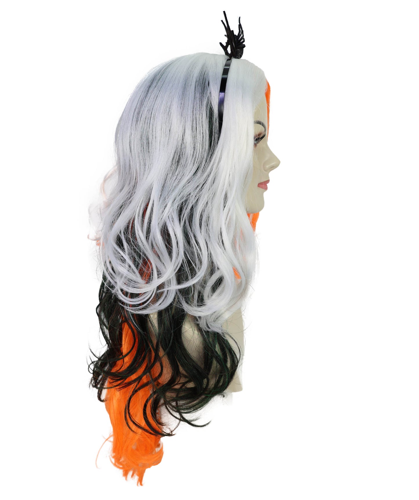 HPO Adult Women’s Long Multicolor Wavy Kinky Wig with Hair Accessories | Vibrant Ideal for Halloween | Breathable Capless Cap