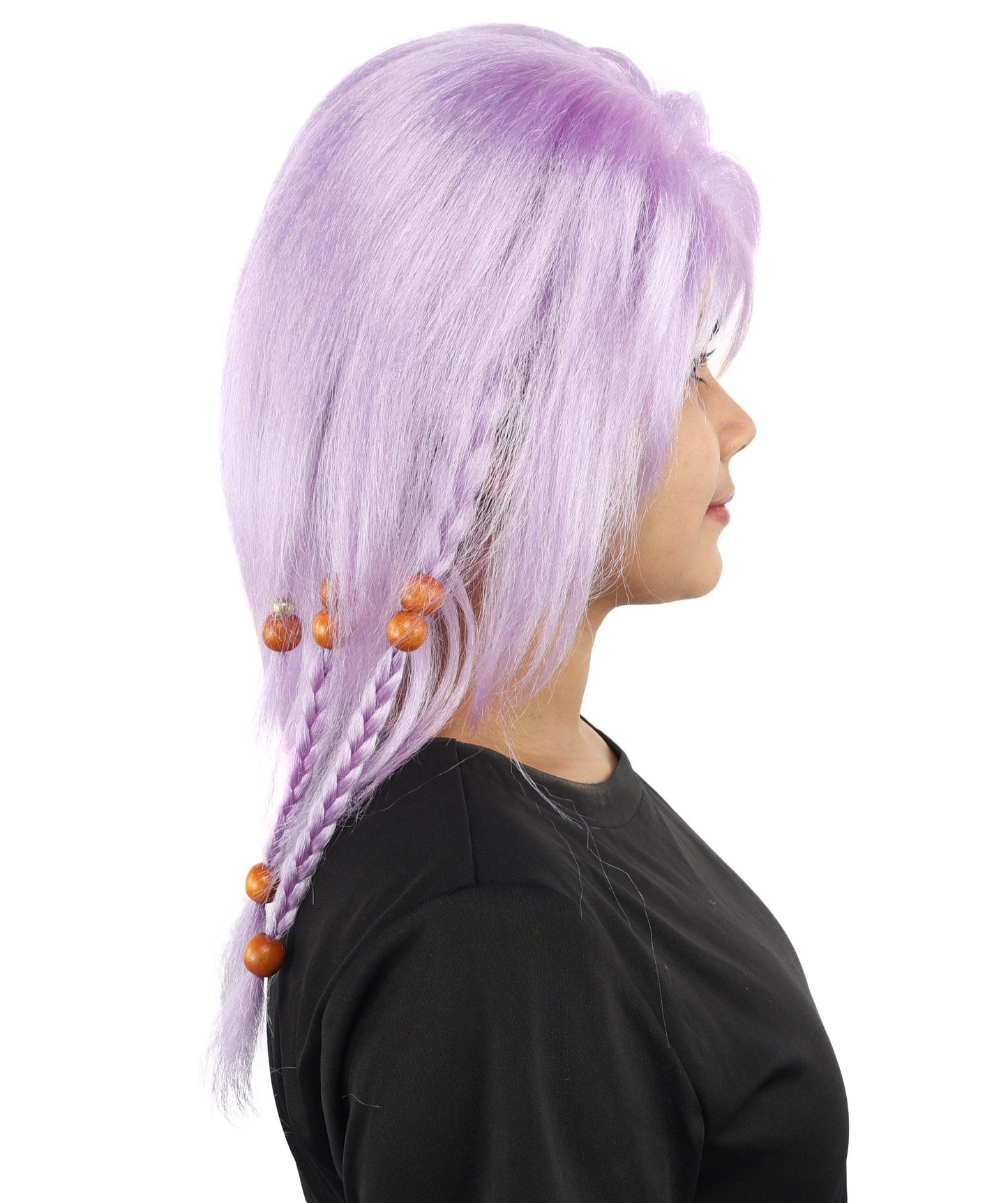 HPO Adult Women's Long Tribal Braided Wig | Multiple Color Options | Dark Shaggy Bob with Beaded Strands, Synthetic Fiber & Breathable Cap | Halloween, Sci-Fi Roleplay, Fantasy Costume