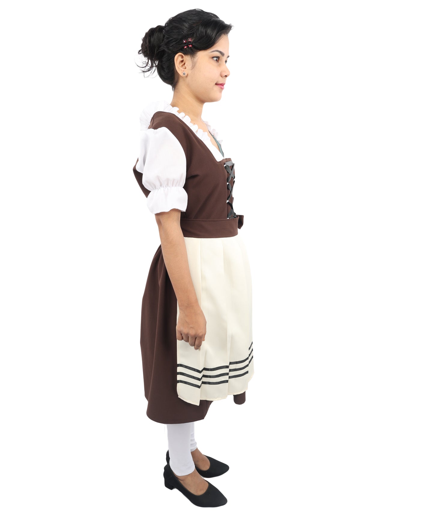HPO Women’s Brown & White Oktoberfest Costume – Authentic German Bavarian Dirndl Dress