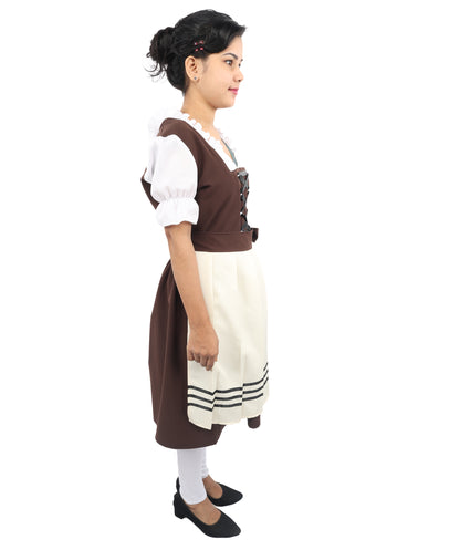 HPO Women’s Brown & White Oktoberfest Costume – Authentic German Bavarian Dirndl Dress