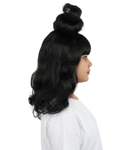 HPO Women's Black Enchanted Witch Wig | Long Wavy Halloween Hairpiece with Lightweight Adjustable Cap | Party, Stage & Roleplay