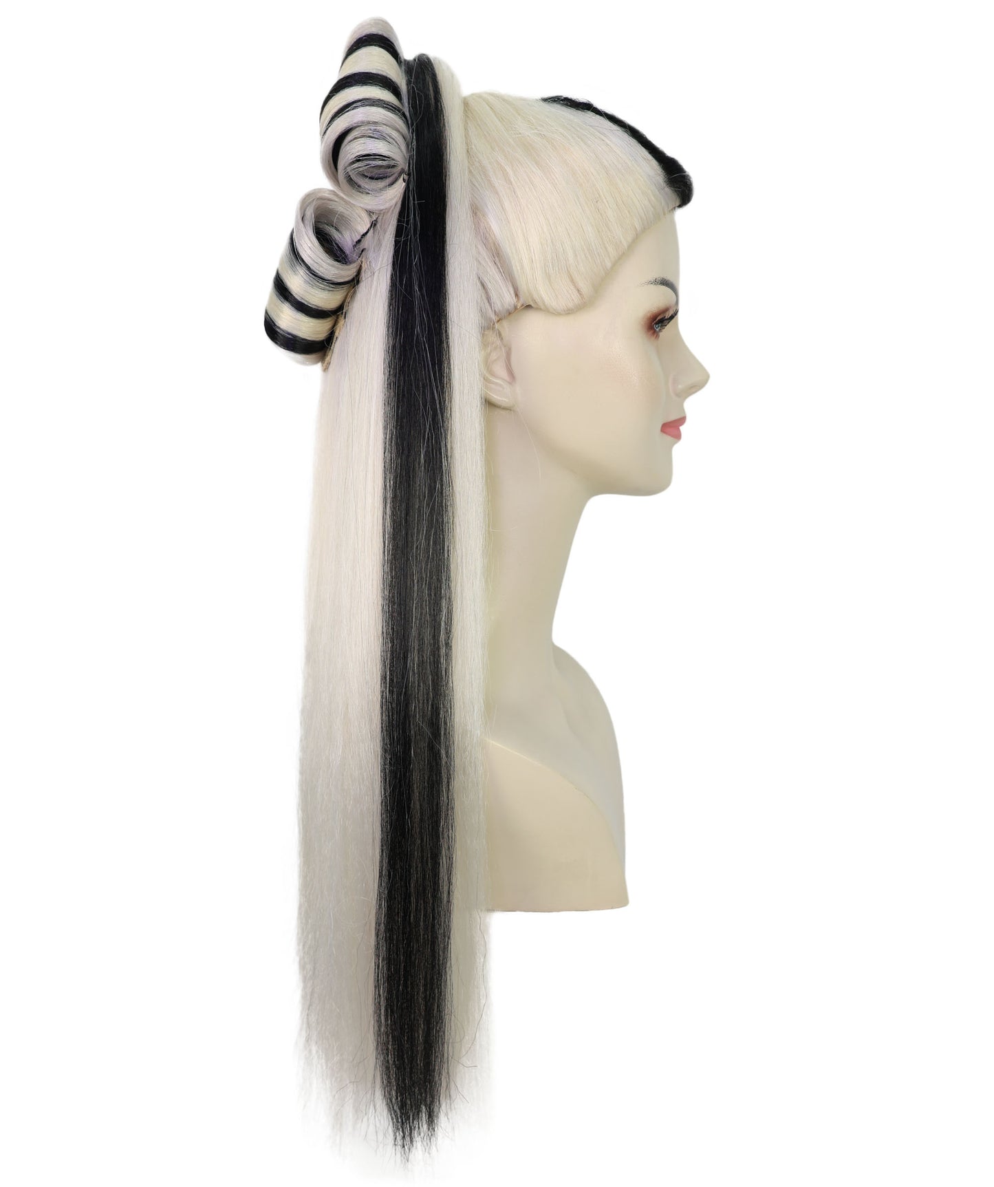 HPO Women’s Long Platinum High Ponytail Black & Blonde Wig | Celebrity Fantasy Style | Ideal for Halloween & Costume Parties