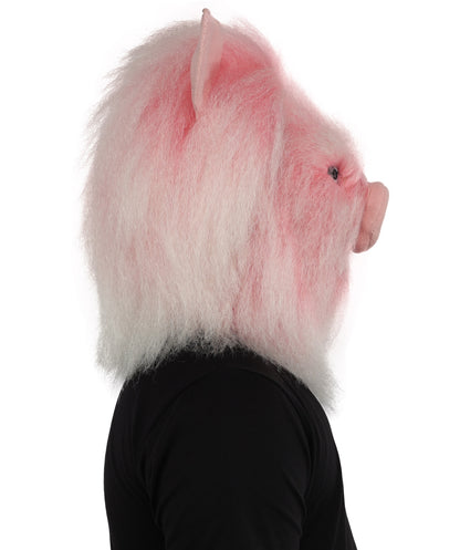 HPO Adult White & Pink Animal Fur Monster Bundle Costume & Mask Set – Full Body Suit with 13 Inch Head Mask for Adults | Funny Furry Pig-Inspired Outfit for Cosplay, Theatre & Halloween Party Events