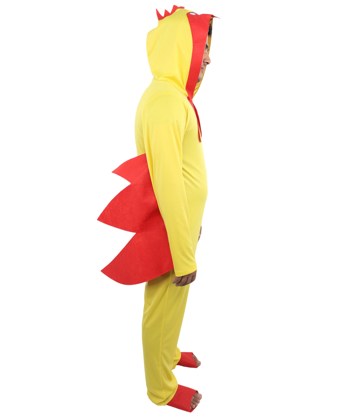HPO Men’s Chicken Yellow & Red Costume – Soft Plush Feather One Piece Suit with Headpiece | Creature Outfit for Theme Nights & Parites