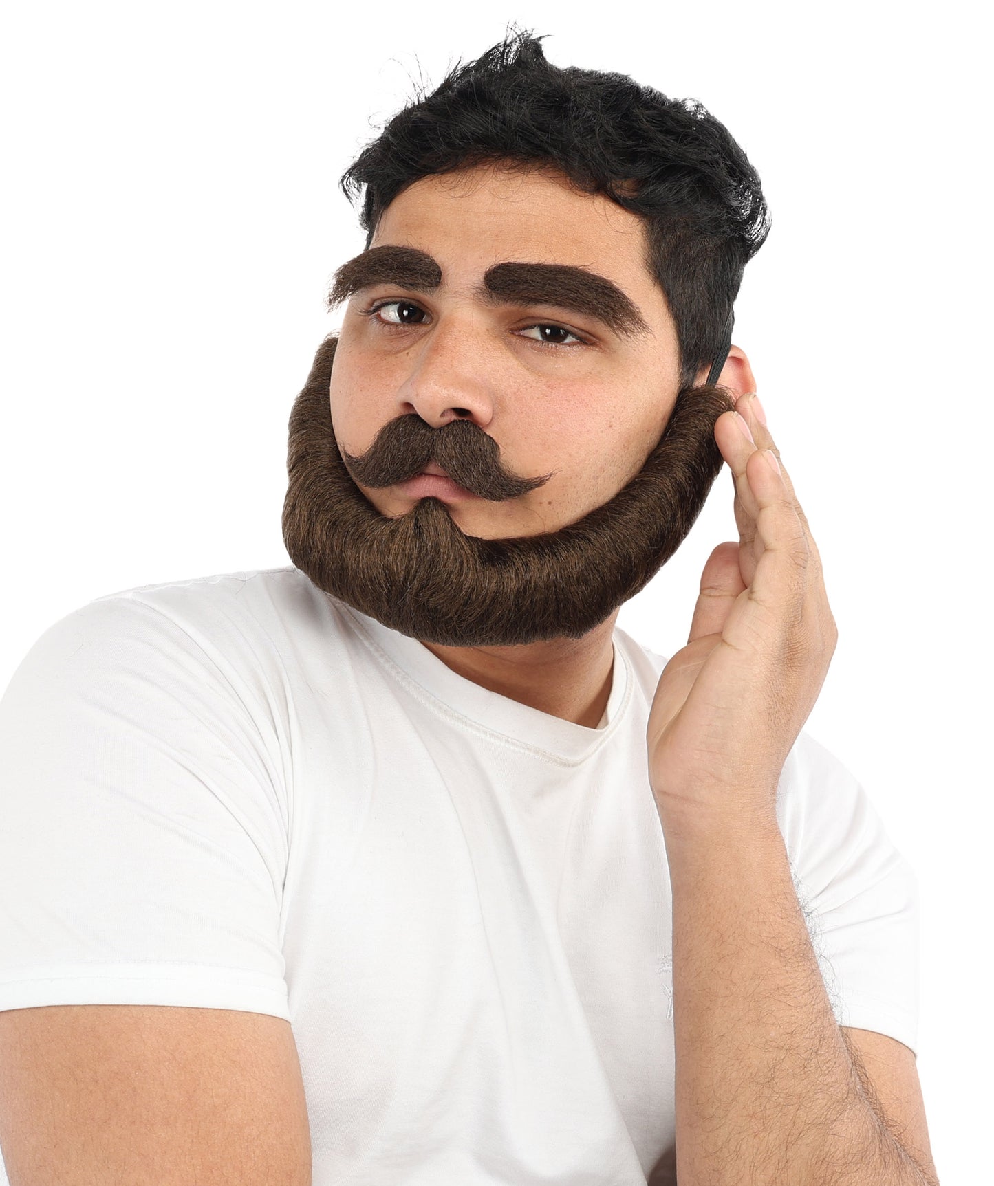 HPO Men's Historical Fake Beard Mustache & Eybrow Set | Thick Eyebrows Mustache Combo Synthetic Fiber | Party Halloween Cosplay Theater Drag Performance Costume Events