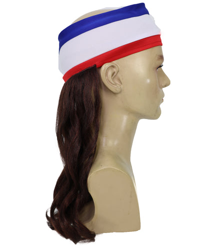 USA Flag Mullet Headband Wig for Men | Red White Blue Hair with Built-In Stretch Band | Funny Costume Accessory for Parties, BBQs, Tailgates