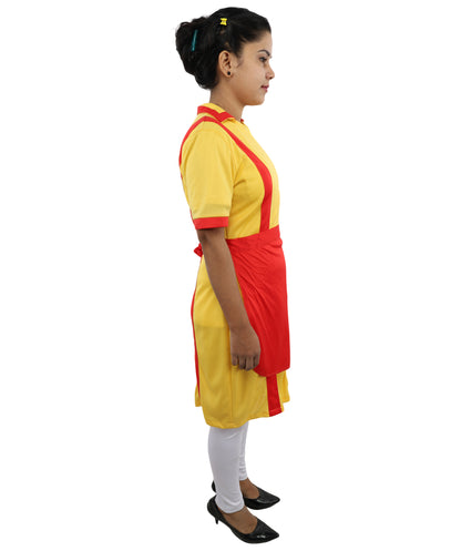 HPO Women’s Red & Yellow Waitress Costume – Stylish Scarf Dress with Collar Detail | Party & Cosplay Uniform Adults Outfit