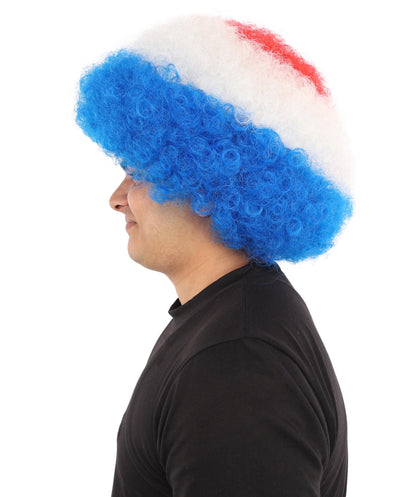 HPO  Tricolor Afro Style Netherlands Flag Wig | Flame-retardant Synthetic Fiber with Capless Construction | Ideal for Party, Halloween, Cosplay, Theater, Drag, Performance, Costume Events