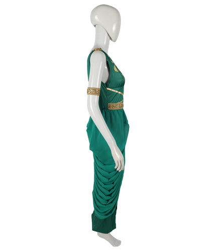 HPO Adult Women’s Medusa Costume | Snake Headpiece, Flowing Gown & Metallic Accents | Mythical Greek Goddess Outfit for Halloween Themed Parties