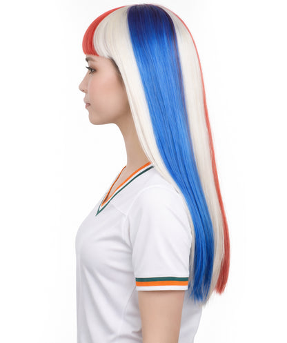 Costa Rica Flag Sport Party Long Bob Wig | Premium Breathable Capless Cap