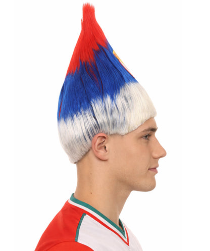 Serbia Flag Sport Troll Wig | Red Blue White Halloween Wigs | Premium Breathable Capless Cap