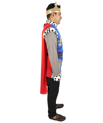 HPO Men's King Arthur Multicolor Costume | Medieval Royal Prince Fleur-de-lis Tunic Fabric Cape Mock Chainmail Sleeves Crown Set | Youth Camelot Cosplay Historic Pageant Theater Performance Costume Events