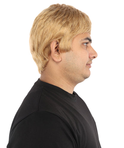 Short Layered Wig | 9 Inch Sandy Golden Blonde Textured Straight Fiber | Party Halloween Cosplay Theater Drag Performance Costume Events