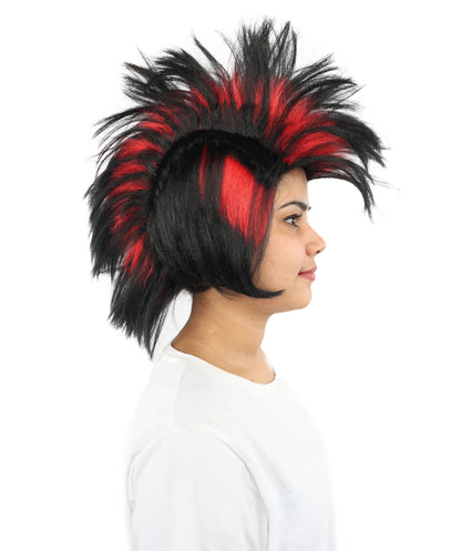 HPO Women's 80s Punk Black & Red Wig for Women | Medium Layered Spiky Hairstyle | Cosplay, Halloween, Party & Stage-Ready Hairpiece