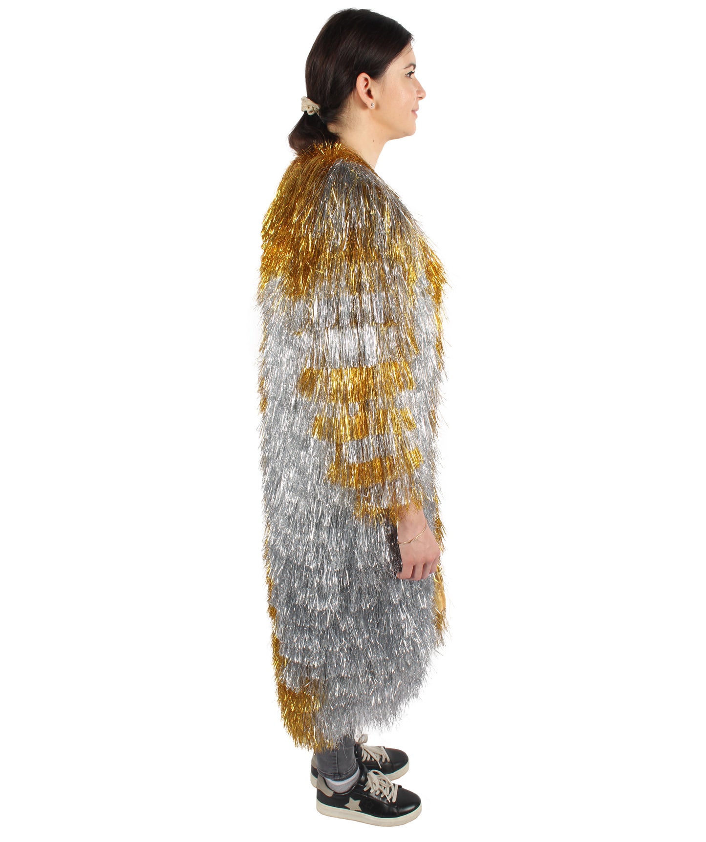 HPO Women's Gold & Glitter Thin Tinsel Trenchcoat, Perfect for Halloween