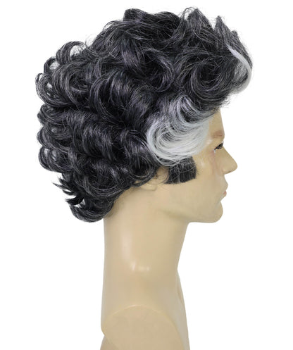 HPO Adult Men's Grey Short Wavy Wig with Highlights | Salt and Pepper Hair Wig for Halloween themed Party | Flame-retardant Synthetic Fiber