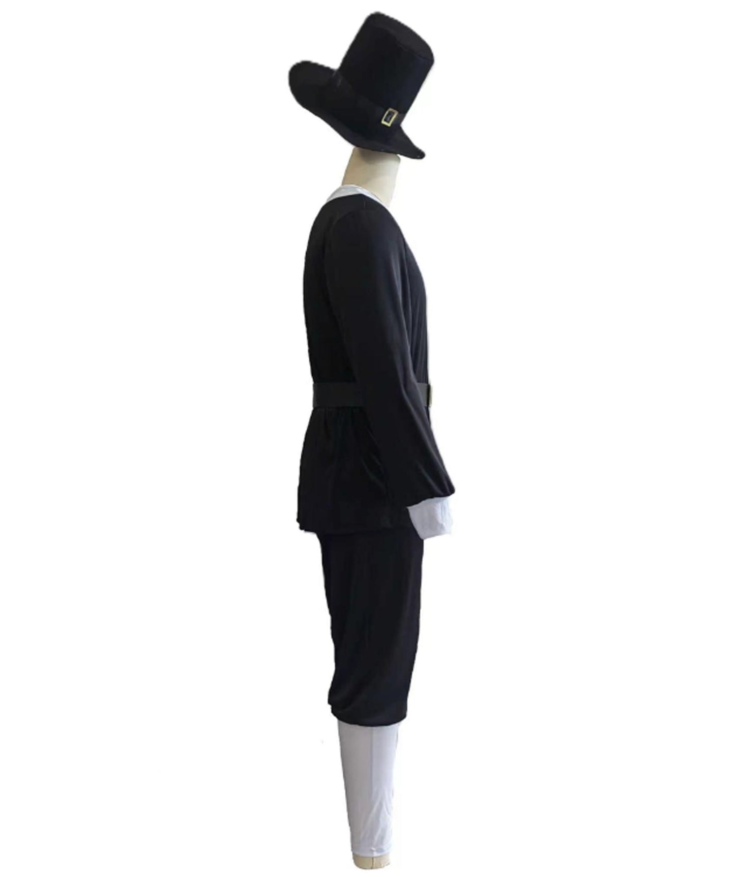 Men’s Thanksgiving Pilgrim Costume Set | Top Pants Socks Hat Belt | Black and White Size Options