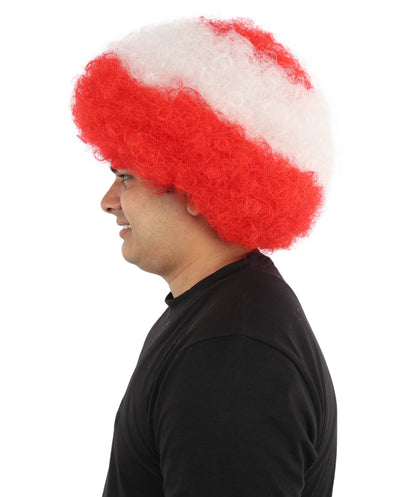 HPO UnisexAustria Flag Afro Wig | 12 Inch Synthetic Curls Horizontal Stripe Design | Sports Event National Holiday Parade Soccer Match Fan Gear