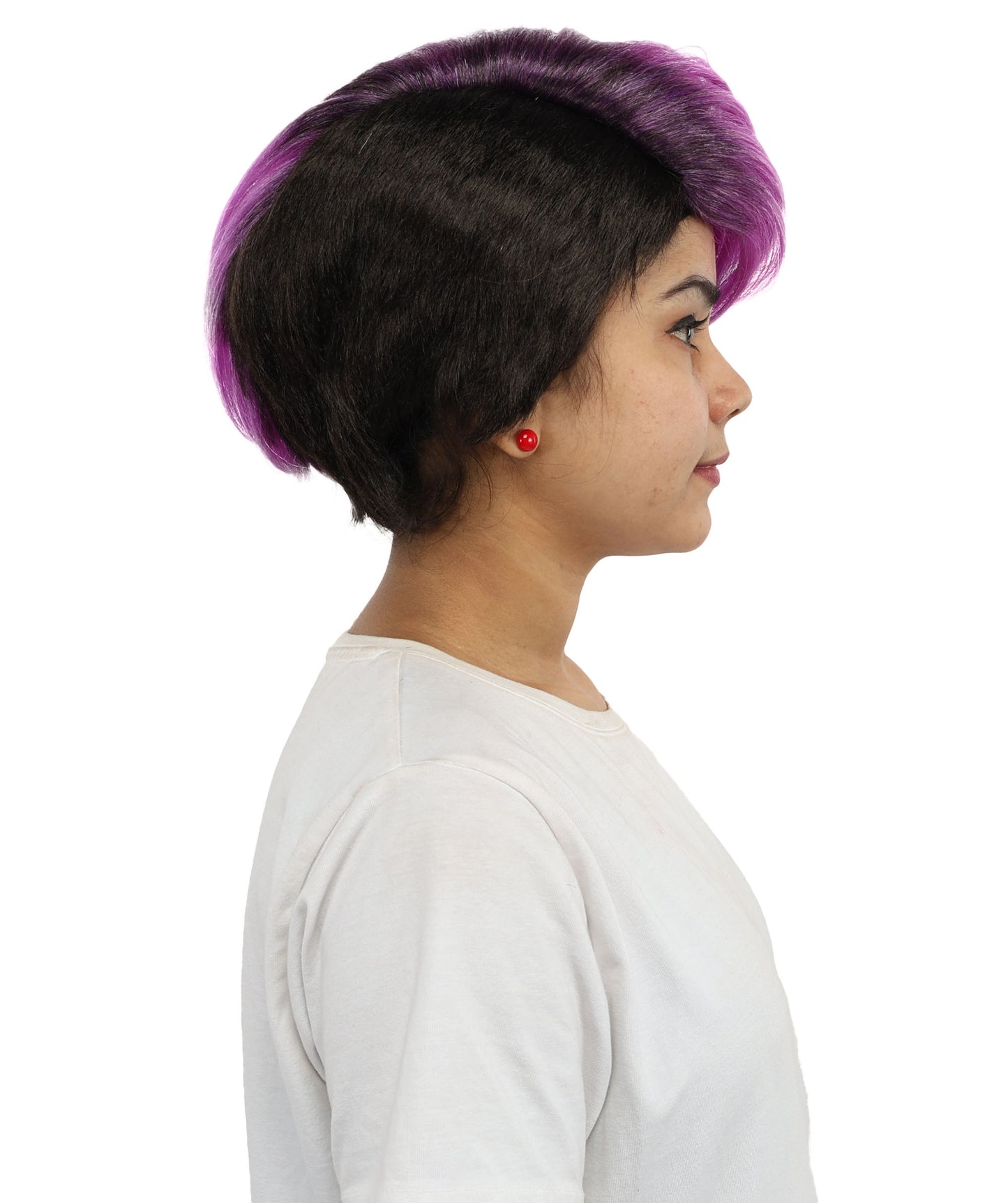 HPO Women’s Short Straight Bob Black & Purple Wig | Sleek Chin Length Hair for Halloween & Cosplay | Bold Color Style Fantasy Looks for Party Events