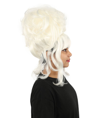 HPO Adult Women's Elegant Updo Tendril Wig | Multiple Color Options | Pastel peach hue, create of synthetic fiber, high teased volume with face-framing strands, breathable capless cap | Party, Halloween, theater, drag, performance, costume events