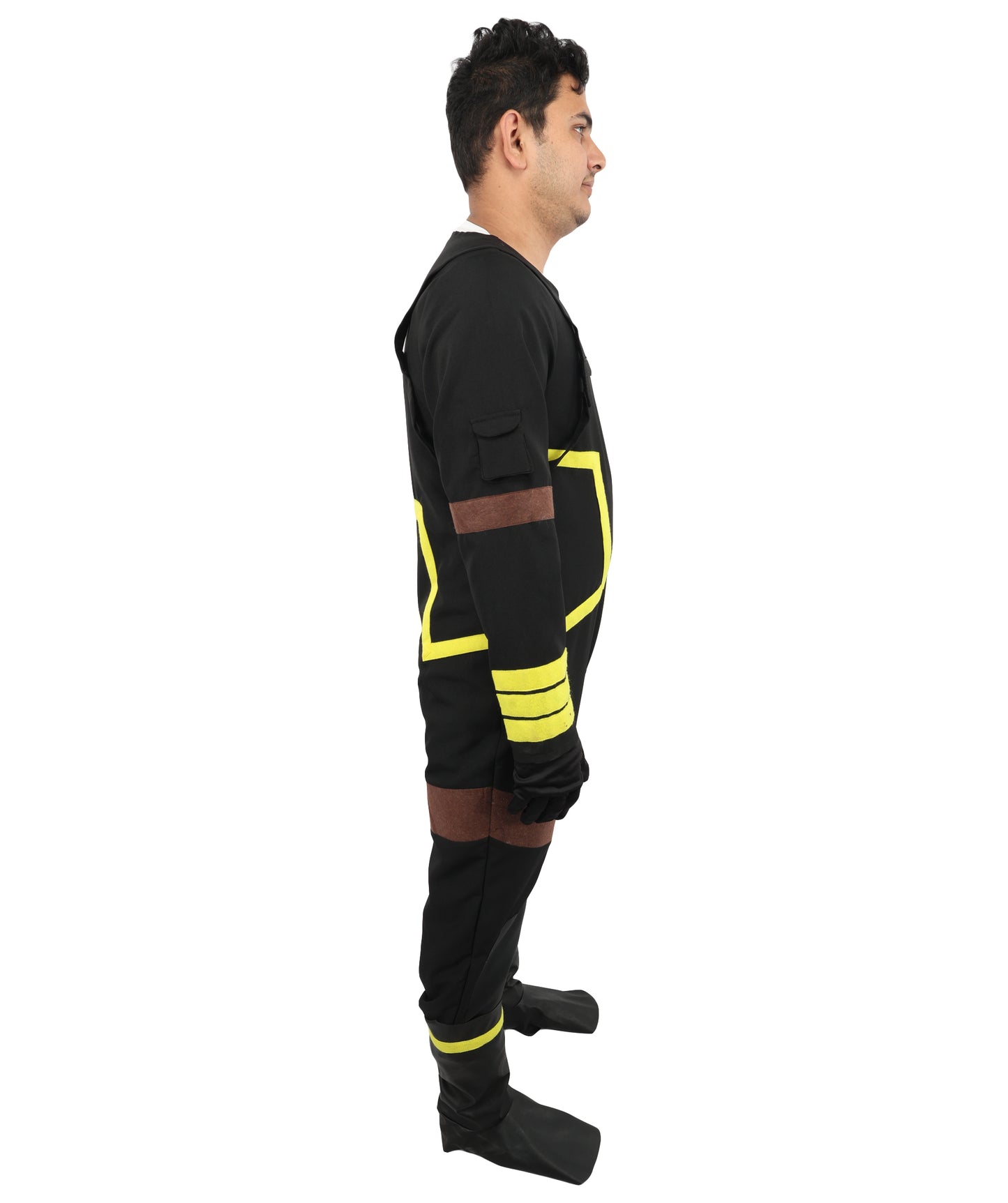 HPO Men's Deep Space Explorer Black Jumpsuit | Reflective PVC and Jersey Construction with Matching Hand Gloves and Leg Socks | Ideal for Cosplay, Halloween, Drag, and Galactic Theater Performances