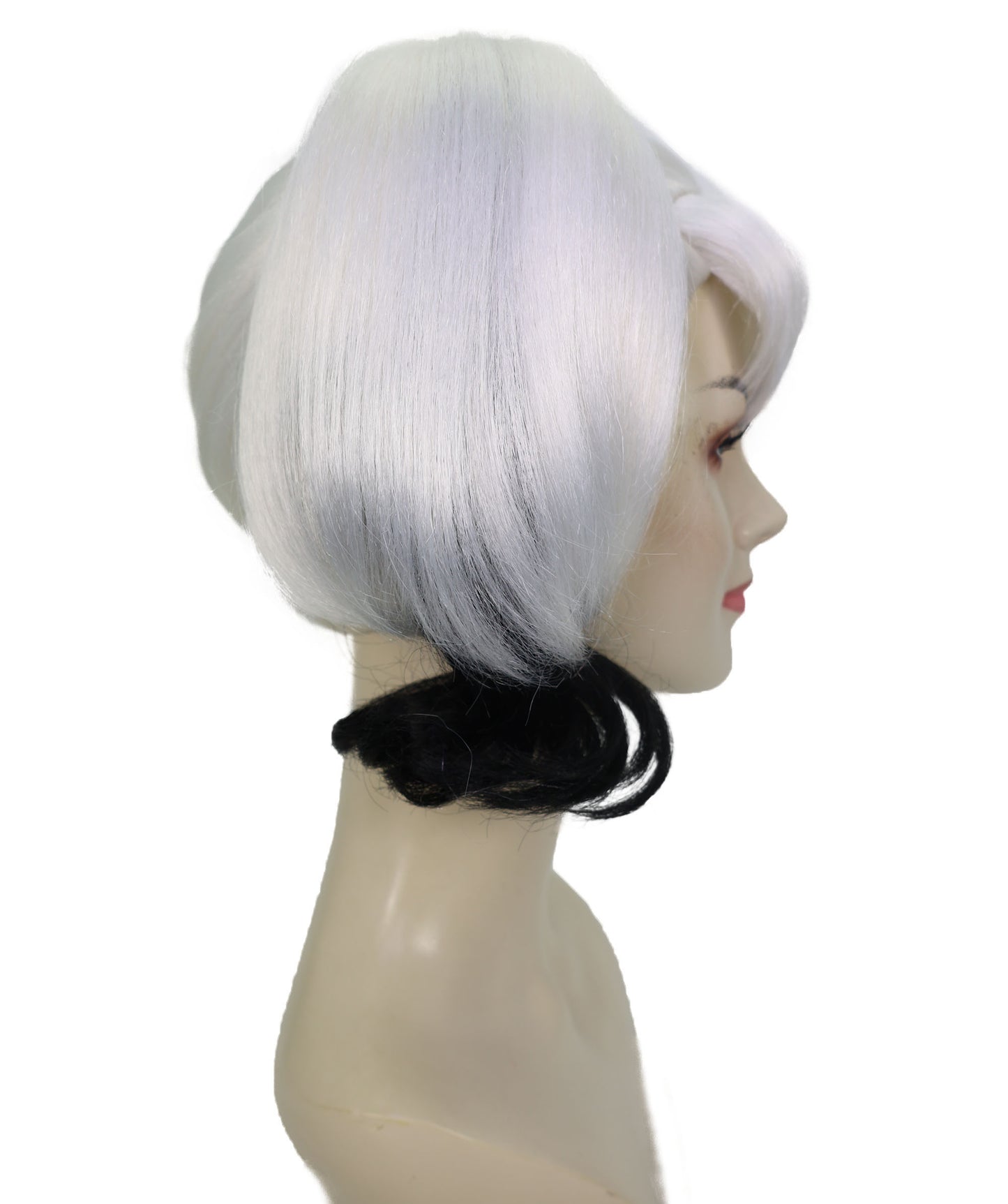 HPO Adult Women’s Black and White Pigtail Wig | Split Color Curly Hairpiece with Bangs | Ideal for Halloween, Cosplay, and Fancy Dress Wig