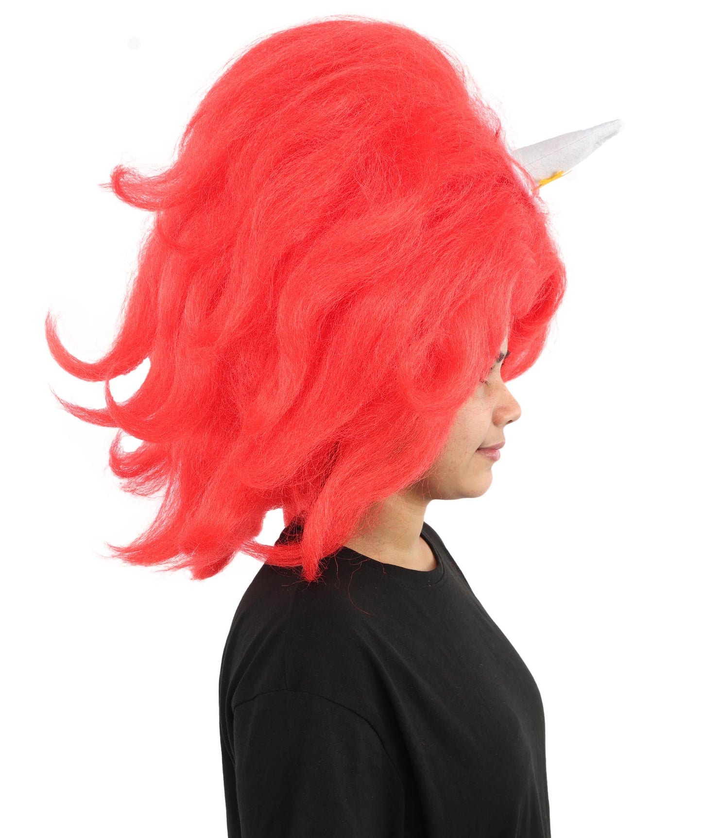 HPO Adult Women's Long Red Bob Wig | Straight Shoulder-Length Black Hair with Blunt Bangs, Included Accessory Set & Breathable Cap | Halloween, Anime Roleplay, Costume Party & Daily Wear