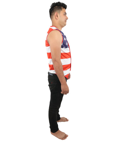 HPO Men's American Pride Waistcoat Costume | Sleeveless V-Neck Top Featuring USA Symbolism | Versatile for Stage Shows, Parades, and Election Parties