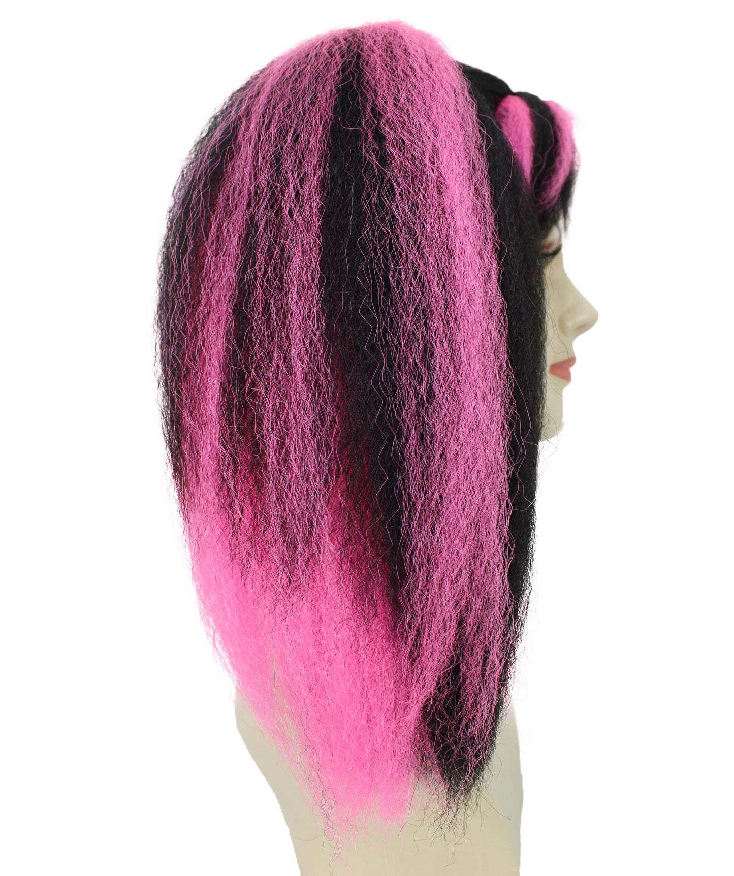 HPO Adult Women’s Steampunk Wig with Black Base and Vibrant Pink Streaks Ponytails | Synthetic Flame-Retardant Fiber |