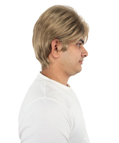 HPO Men's Short Brown Pompadour Wig | Synthetic Hair with Natural Texture | Ideal for Cosplay, Halloween & Roleplay