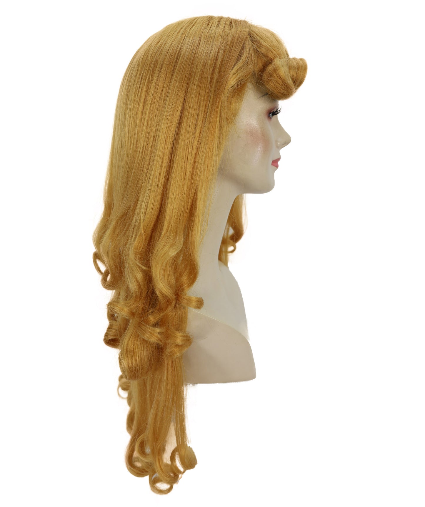 HPO Princess Golden Long Curly Wig | Radiant Fairytale Hairpiece with Voluminous Waves | Adjustable Breathable Cap for Cosplay, Halloween & Stage