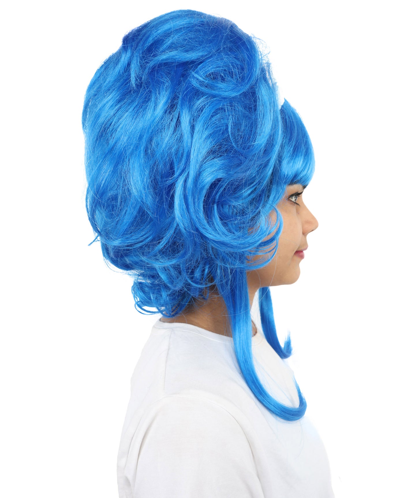 HPO Women’s Blue Heart-Shaped Fantasy Wig with Flower Clips | Voluminous Straight Synthetic Hair | Ideal for Halloween, Cosplay, and Themed Parties