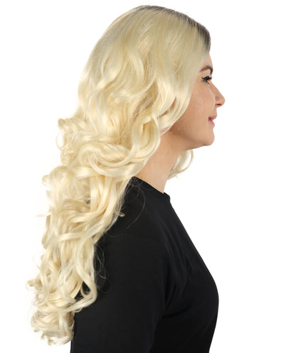 HPO Women's Sabrina Carpenter-Inspired Platinum Brown and Blonde Wavy Wig for Glamorous Events Breathable Caples Cap Flame-Retardant Synthetic Fiber Hair