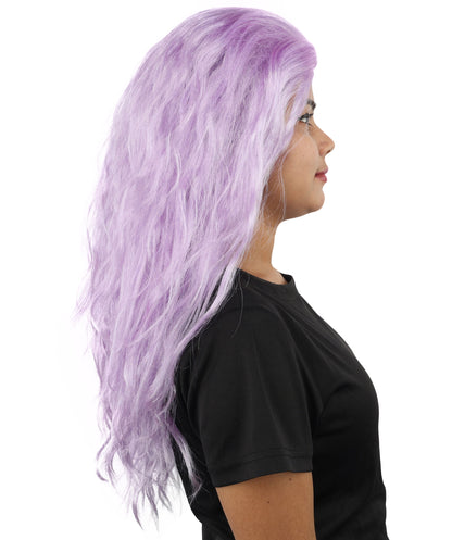 HPO Women’s Pink Long Wavy Wig | 25 Inch Long Hair with Capless Cap Design | Ideal for Playful at Halloween Cosplay, and Themed Parties