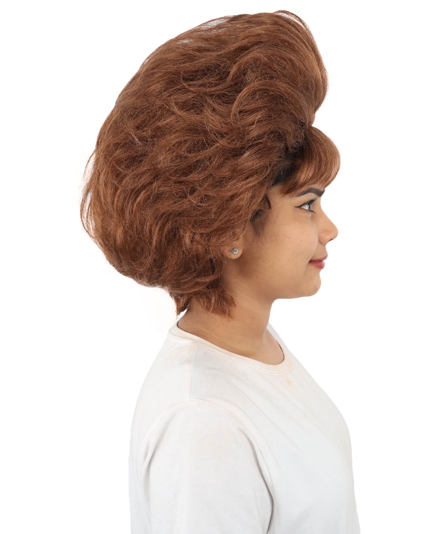 HPO Women's Voluminous Retro Wig | Auburn copper hue, create of synthetic fiber, teased curly volume, breathable capless cap | Party, Halloween, theater, drag, performance, costume events