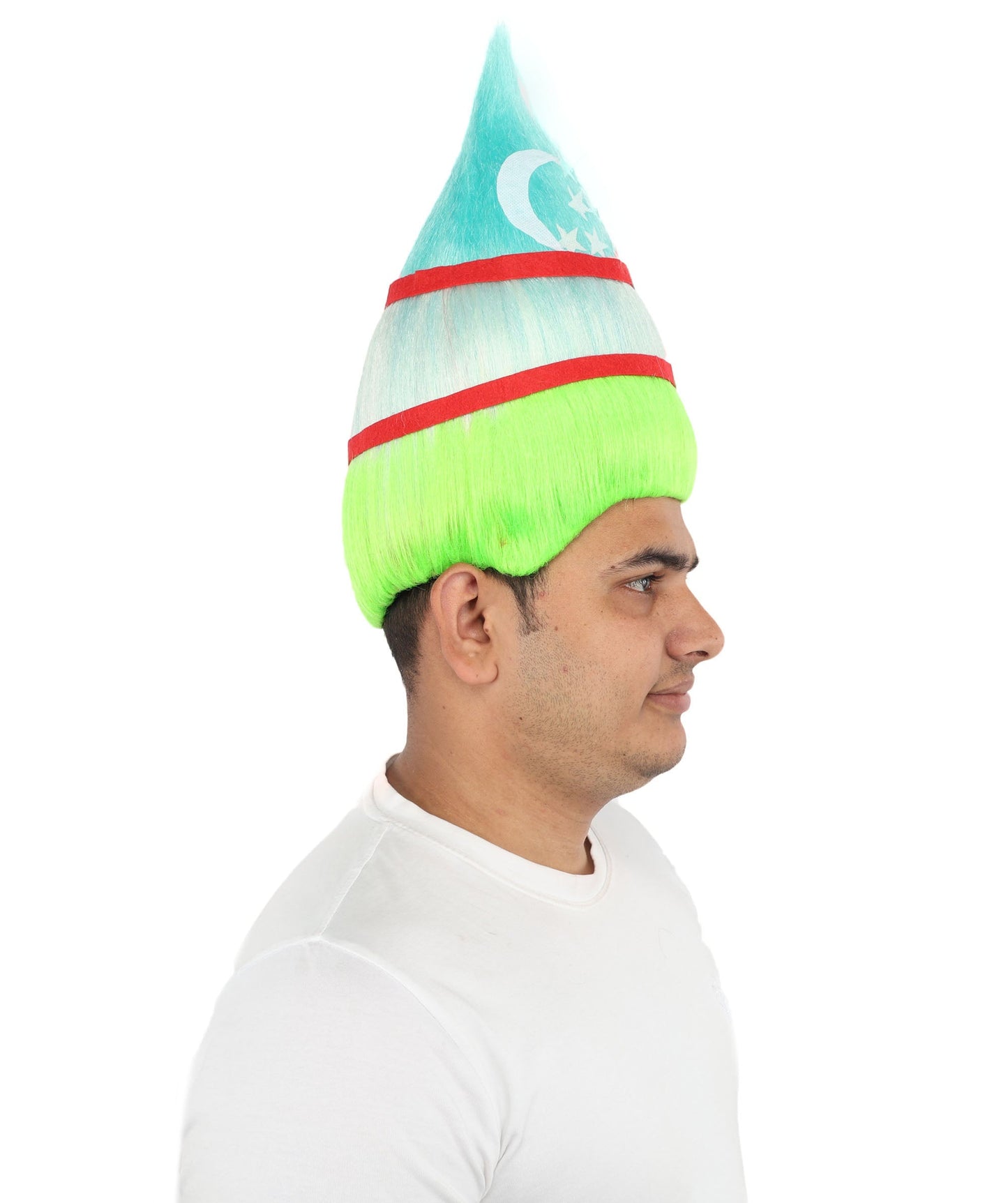 Adult Uzbekistan Flag Troll Wig – Tall Spiky Multicolor Synthetic Hair Wig | Ideal for Cosplay, National Events & Theme Parties